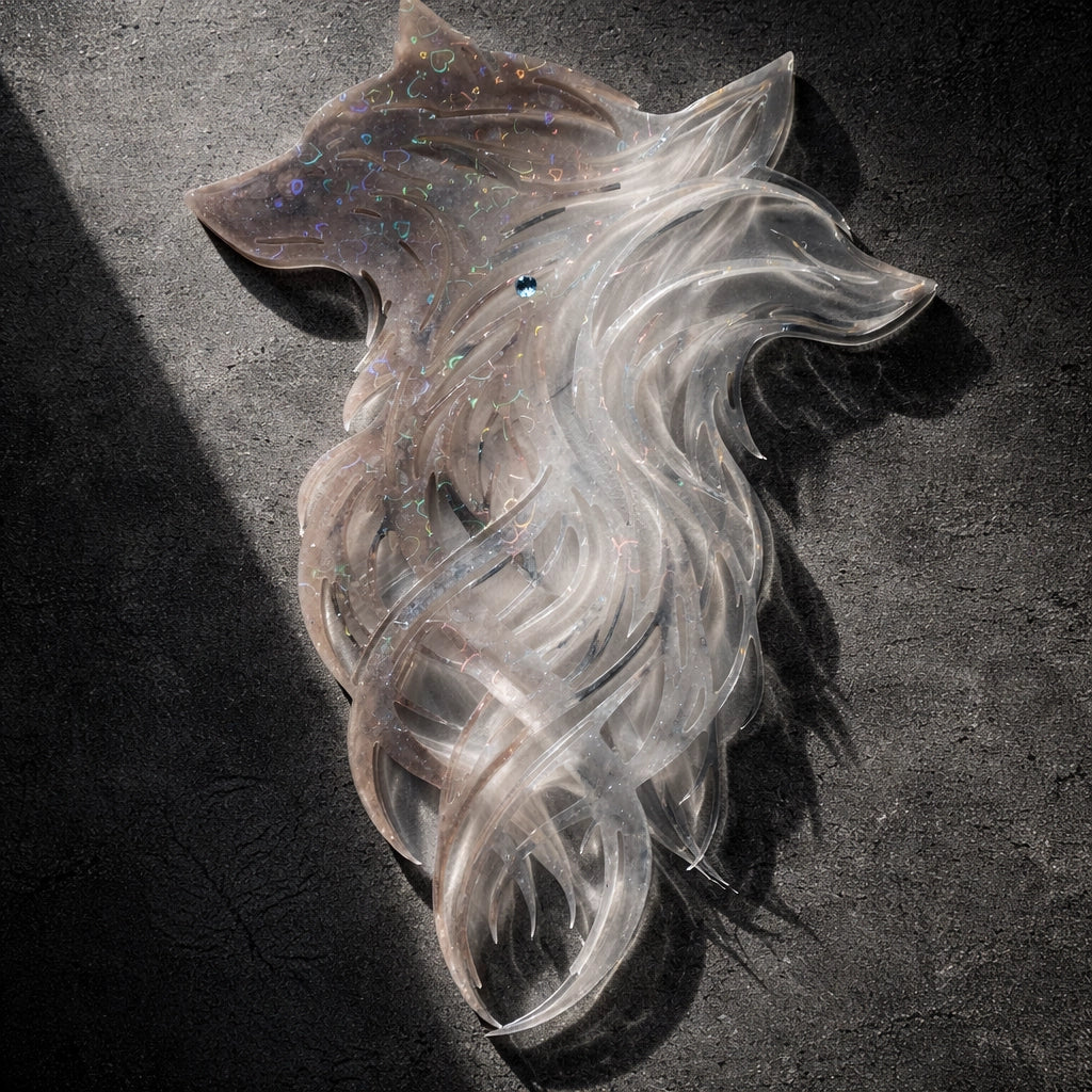 Koristeellinen susi – käsintehty epoksitaide seinälle | Uniikki sisustus